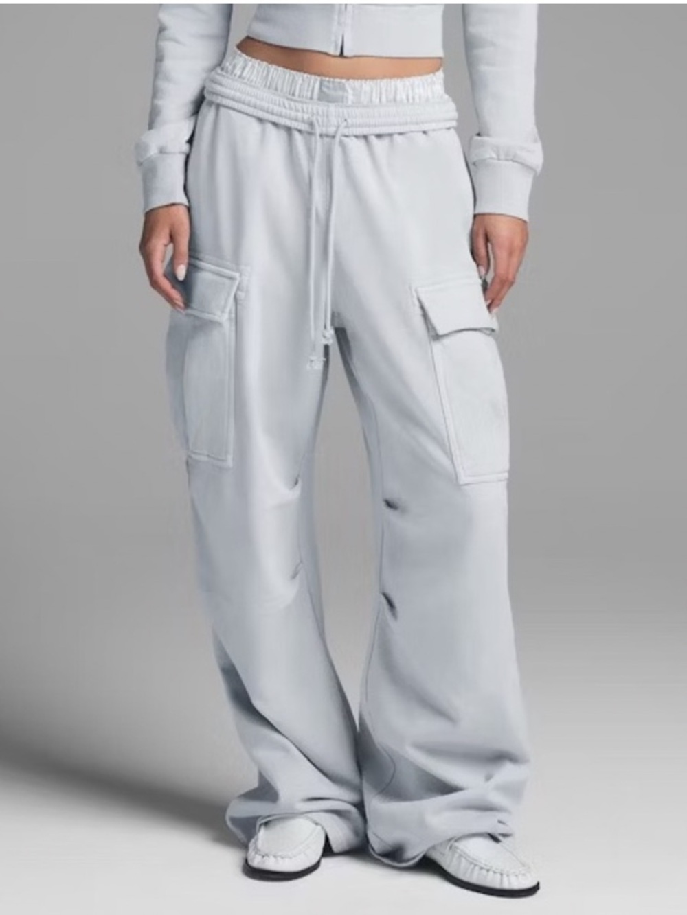 SKIMS Boyfriend Fleece Wide Leg Cargo Sweatpants Zen Blue